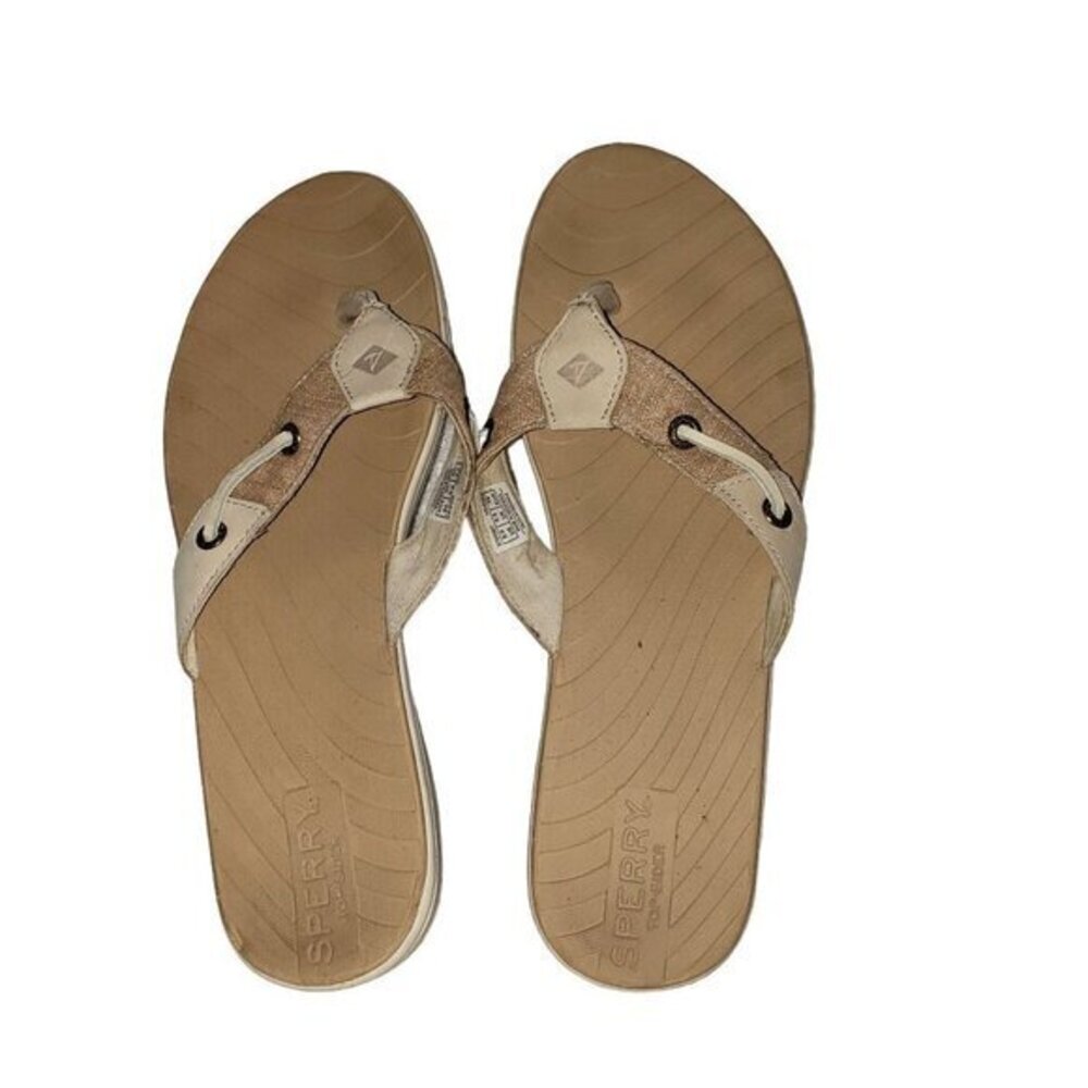 Sperry Topsiders -Womens Leather Sandals Shoes Cream Tan Size 8 Boat Nautical - Picture 4 of 8